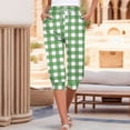 thumbnail image 2 of VERUGU Capri Pants for Women Fashion Plaid Print Pants Elastic Waist Drawstring Casual Capris with Pockets Green M, 2 of 6