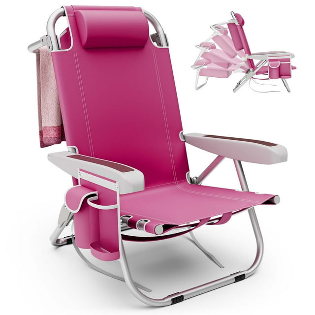 Goplus 1 PCS Chaise de Plage Pliante pour Adulte Chaise de Camping Légère en Aluminium avec Sac de Rangement Rouge