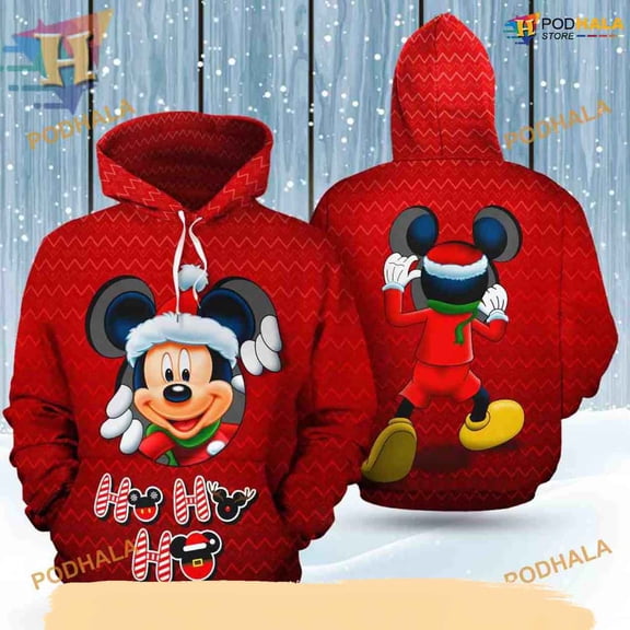 Santa Mickey Peeking 3D Hoodie, Creative Christmas Gifts