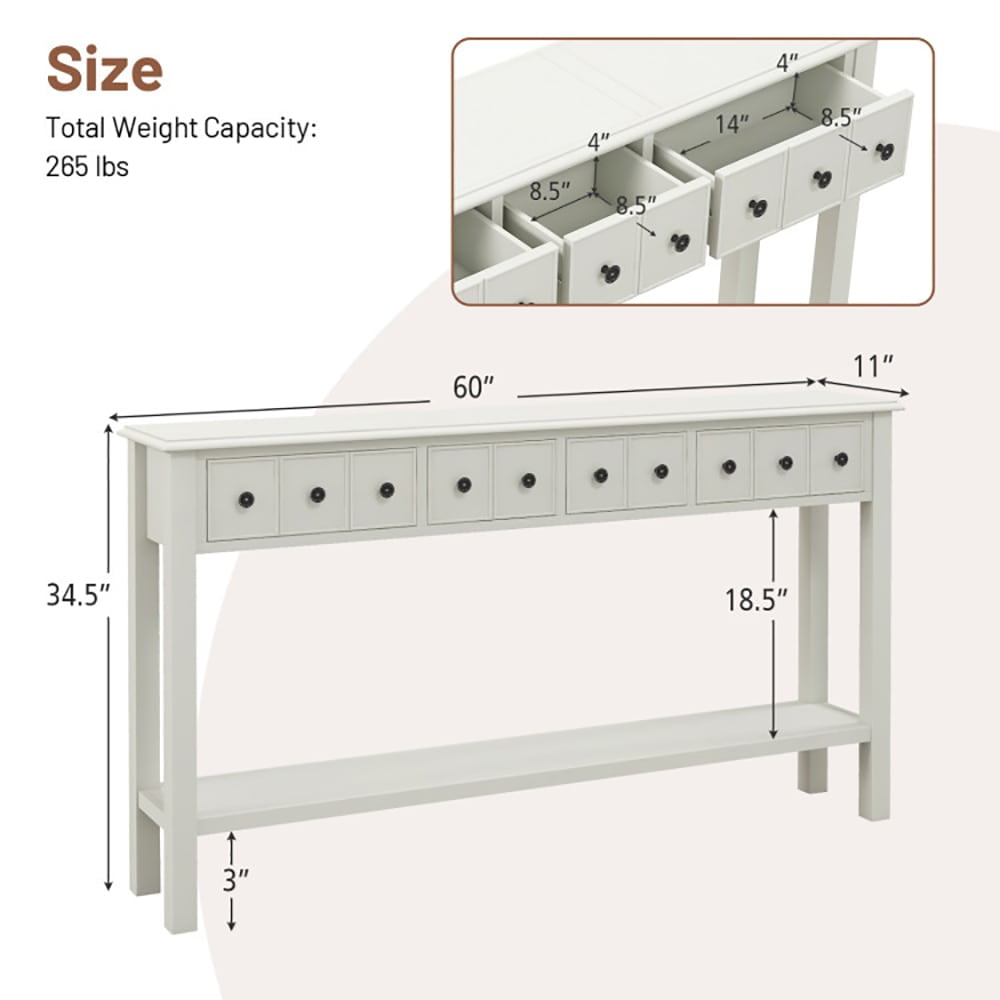 Spaco 60 Inch Long Sofa Table with 4 Drawers and Open Shelf for Living Room-White, Entryway Table Hallway Table, Storage-Friendly Hallway Table for Foyer & Entry Spaces