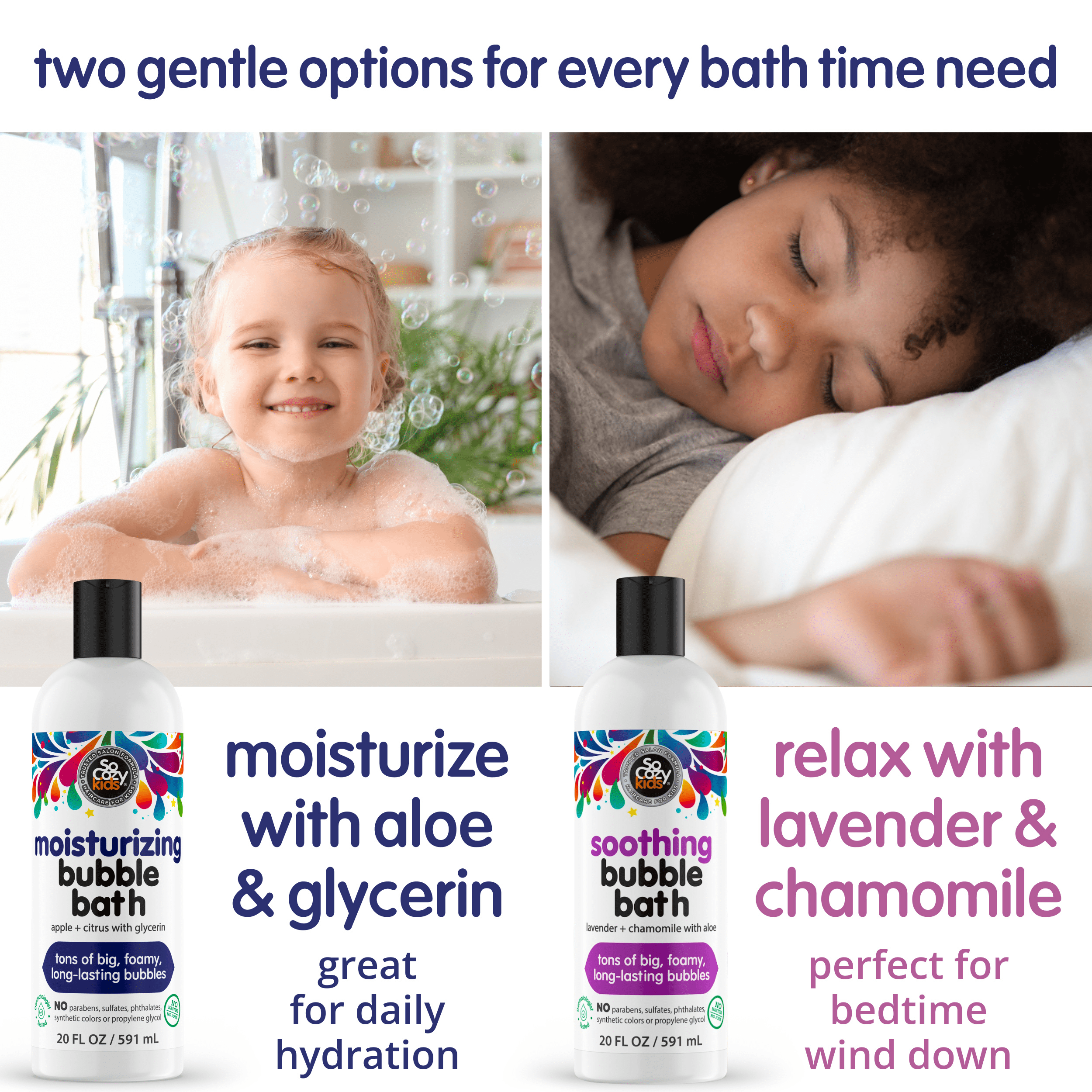 SoCozy Kids Gentle Bubble Bath and Body Wash, Lavender & Chamomile, 20 Fl Oz
