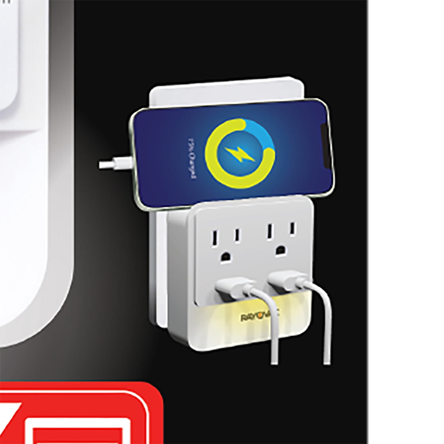 RAYOVAC Portable Surge Protector and Splitter Wall Tap with Phone Holder, 2 AC Outlets, 2 USB Ports, and Night-Light, SS-Q202