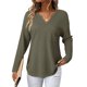 thumbnail image 2 of Blusas para Mujer, de Punto Gofre, de Larga, con Cuello en V y Muescas, Informales, Modernas, de Color Liso, Holgadas. Verde S, 2 of 8