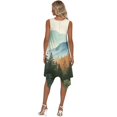 thumbnail image 4 of HELLHERO Watercolor Mountain Forest Landscape Print Sleeveless Sundress for Party Daily, Pleated Deep Side Pockets Ladies Irregular Hem Casual Dress, 4 of 8