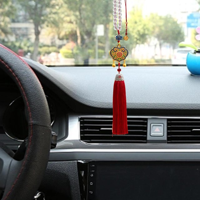 Colgante para Espejo Retrovisor de Coches, Adorno Colgante Esmaltado, Amuletos de Decoración Feng Shui, Amuletos Chinos de Cerradura de La para Rojo