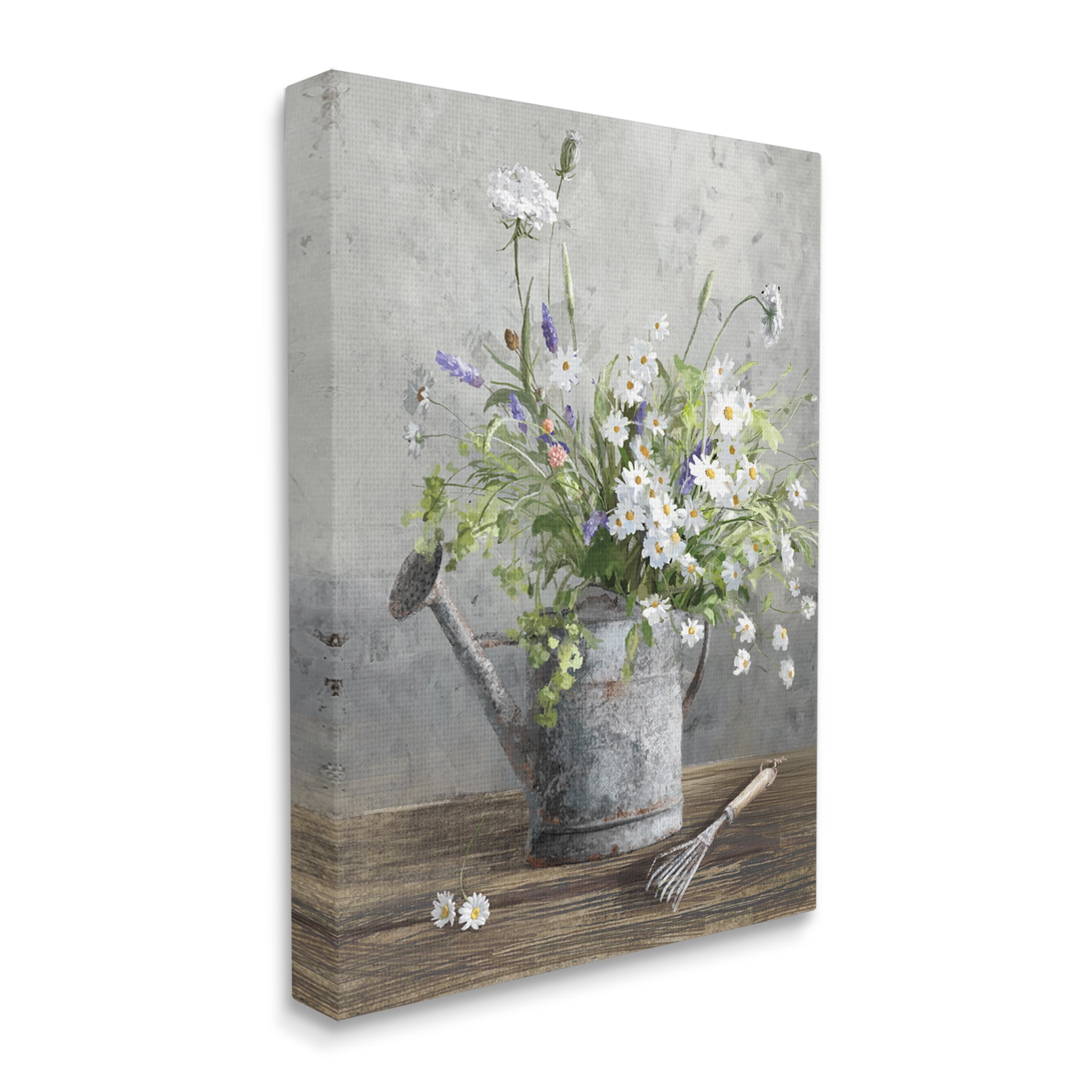 Stupell Industries Gardening Can Daisy Bouquet Botanical & Floral Painting Gallery Wrapped Canvas Print Wall Art, 16 x 20