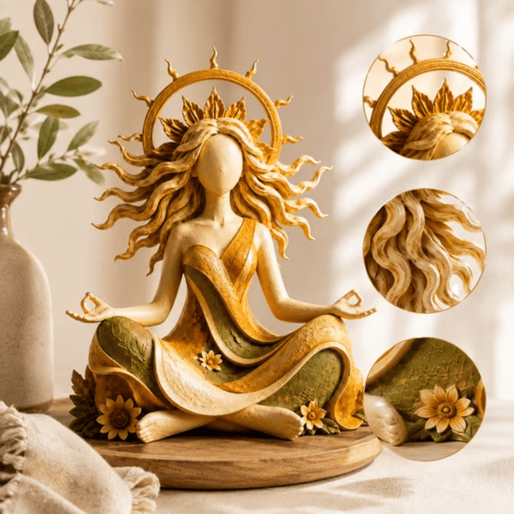 Sun Goddess Statue, Celestial Divine Feminine Resin Figurine Tabletop Desk Ornament for Home Office Shelf Decor