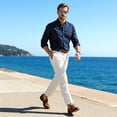 thumbnail image 4 of GINGTTO Men's White Linen-Blend Slim Fit Ankle Pants - Breathable Casual Trousers for Beach & Office, 4 of 5
