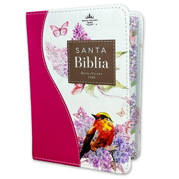 Biblia de Bolsillo RV1960 imit piel con canto floral fucsia y pájaro 8 puntos
