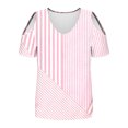 thumbnail image 5 of Women's Summer Trendy Tops Floral Printed Cold Shoulder Tunic Tee Shirt V Neck Short Sleeve Casual Blouses Beach Outfits (2XL, Pink), 5 of 7
