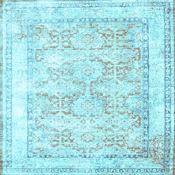 Ahgly Company Indoor Square Persian Light Blue Traditional Area Rugs, 7' Square