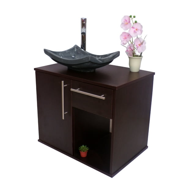 Gabinete para Baño con Puerta Y Cajón con Lavabo Y Monomando (WENGUE/Gris) DECOMOBIL GABINETE 08