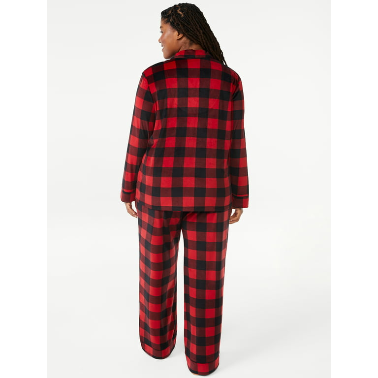 Joyspun Women's Velour Knit Pajama Set, 2-Piece, Sizes S to 5X 