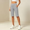 thumbnail image 4 of Women's Bermuda Long Shorts 14" Knee Length Capris with Pockets High Waisted Athletic Casual Shorts for Women Light Gray M, 4 of 8