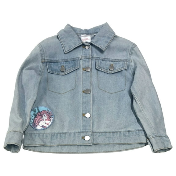 Disney Little Mermaid Girls Light Blue Ariel Denim Jacket Size 4