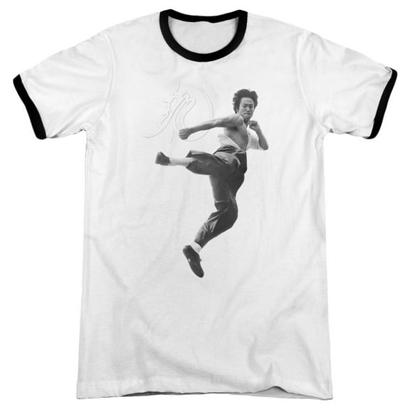 Bruce Lee Flying Kick Adult Ringer White Black