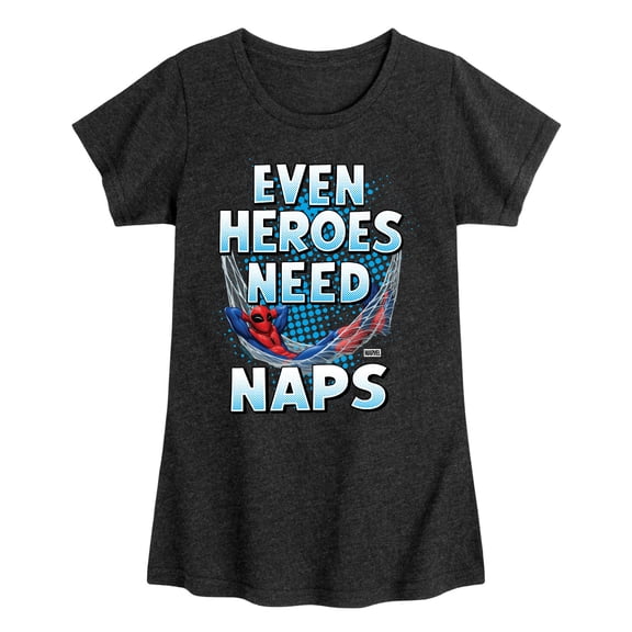 Spiderman - Heros Need Naps - Youth Girls Fitted Short Sleeve T-Shirt