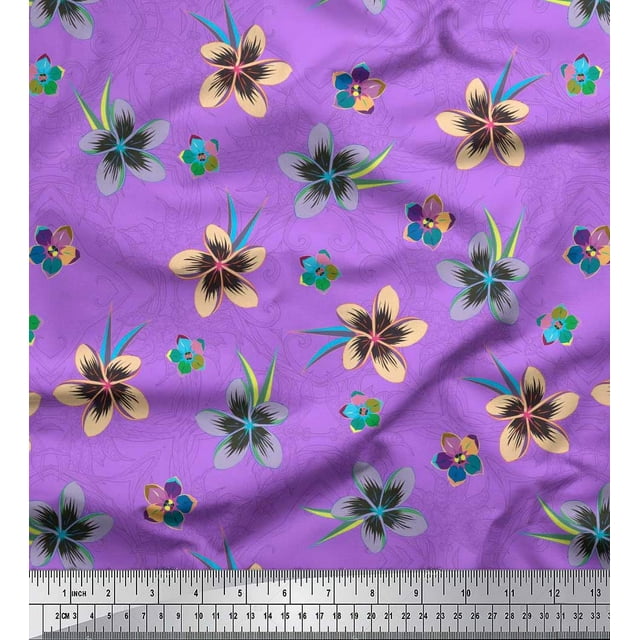 Soimoi Purple Rayon Fabric Leaves & Flower Floral Decor Fabric Printed Yard 42 Inch Wide
