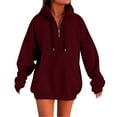 thumbnail image 4 of Fashionable Casual Solid Color Shoulder Style Half Zip Pocket Sweatshirt, Cozy Fleece Lined for Everyday, Sports, Travel, Red XL, Size S-XXXXXL, 4 of 9