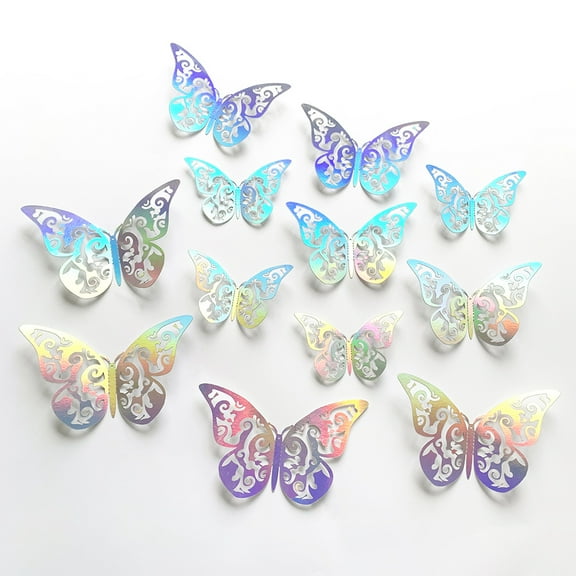 Monebena Butterfly Decorations, 72 Pcs 3 Sizes Butterfly Wall Decor, Butterfly Party Decorations, Laser Silver Butterfly Wall Stickers 3D Wall Art for Room Decor Birthday