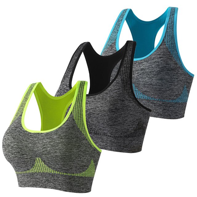 WZXFASHION Sports Bras For Women Pack Multipack Padded Medium Support Bra For Workout Gym Yoga Bra Grey L
