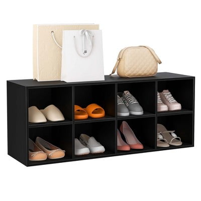 8 Cubbies Shoe Bench with 500 LBS Weight Capacity Cubby Shoe Rack Storage Cabinet Grey/White/Black