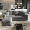 thumbnail image 2 of 82.7 Inch Plush Corduroy 3-Seater Sofa with 1 Ottoman, Modern Cloud Couch Deep Seat Convertible Sofa Lounge Chair for Living Room, Apartment, Office, Grey, 2 of 9