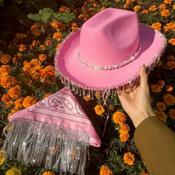 MEICHEN Cowboy Hats for Women Women's Hat Elegant Pendant Cowboy Hat Tassel Scarf Dating Decoration Two Piece Set All Seasons Fashion Must Have