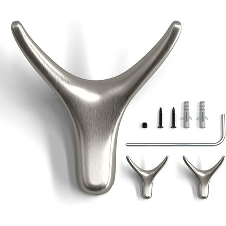 

Coat Hooks Towel Hooks for Bathroom 3 Packs Metal Heavy Duty Wall Hooks Suitable for Cloakroom Living Room Kitchen Bathroom for Hanging Clothes Hats Bags Kitchenware Towels (Gray Brushed)