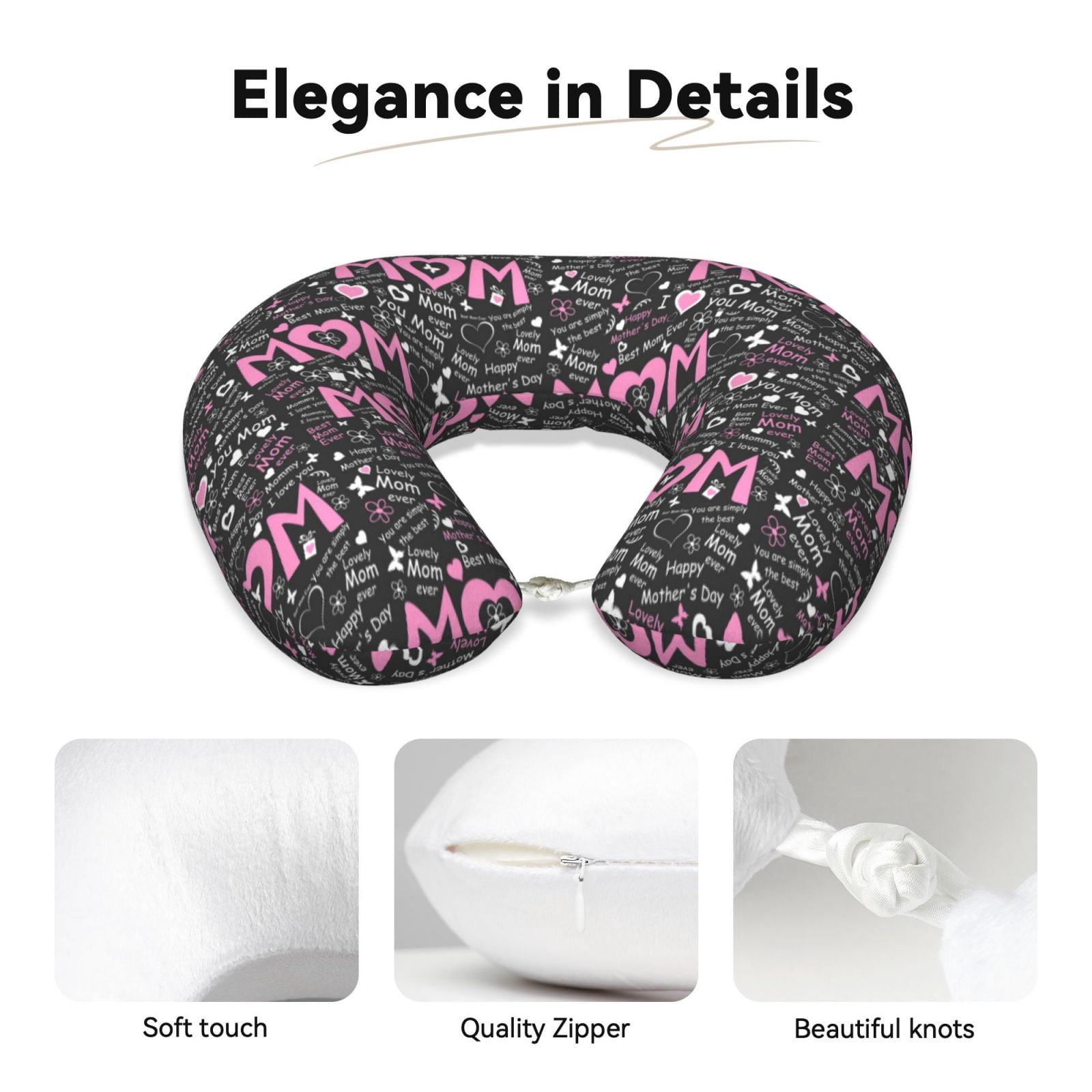 Xecao Lovely Mom Ever Print Memory Foam Cervical Neck Pillow Versatile U-Shaped Pillows for Home,Office,Camping,Travelling,Soft Washable Cover