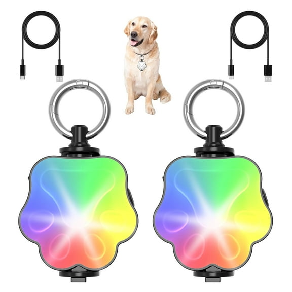 2 Pack LED Dog Collar Light, RGB Luminous Flashlight Pet Cat Dog Lights for Night Walking Running, Waterproof USB Rechargeable Safety Lamp for Camping Hiking Biking