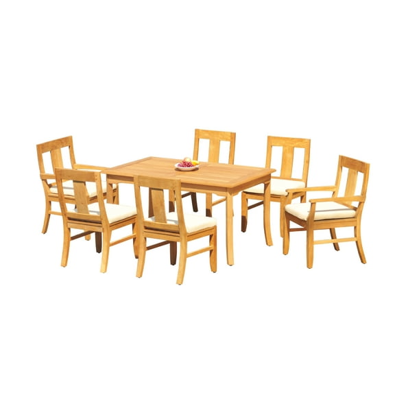 Teak Dining Set:6 Seater 7 Pc - 60" Rectangle Table, 4 Armless and 2 Arm / Captain Osborne Chairs Outdoor Patio Grade-A Teak Wood WholesaleTeak #WMDSOSg