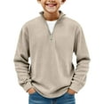 thumbnail image 2 of LNZGNM Half Zip Pullover Boy 9-10Y Long Sleeve Warm Lightweight Sweatshirts Casual Soild Shirts Hoodless Fall Tops for School for Teen Boy, Beige, 9-10Y, 2 of 3
