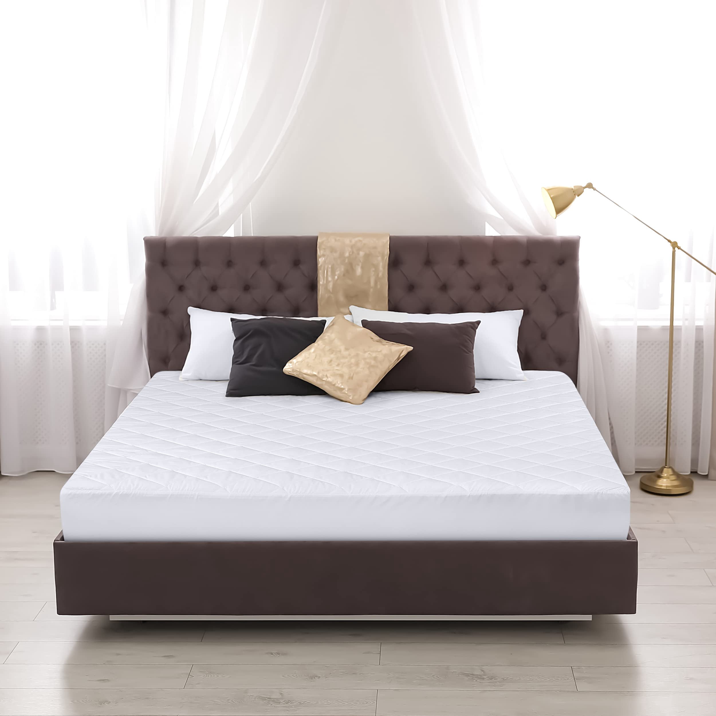Utopia Bedding Quilted Fitted Mattress Pad RV King Size Elastic Fitted Mattress Topper Protector and Cover Paded for Camper with Deep Pocket Stretches up to 16 Inches Machine Washable (White)