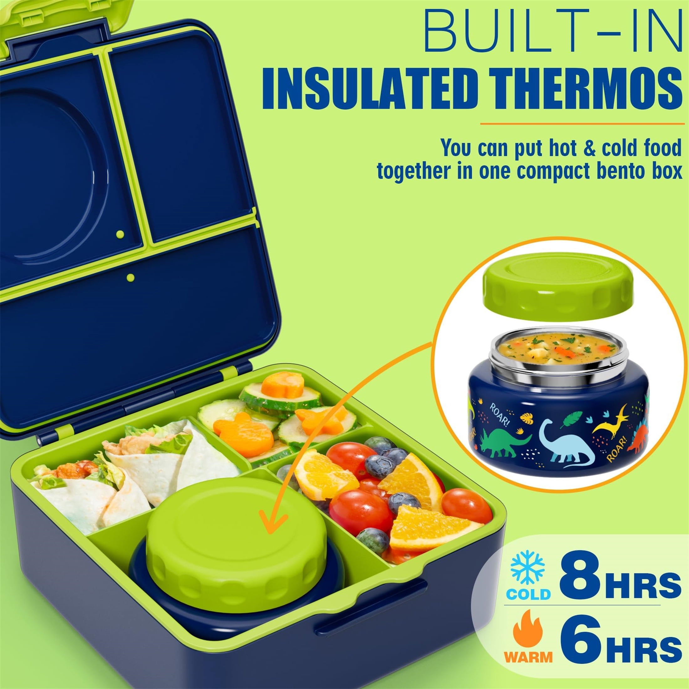Bento Lunch Box Set for Teen Adult, Lunch Food Container 3-4 Compartment with 14 OZ Water Bottle, Food Jar, Insulated Lunch Bag, Sauce Cup, Utensils, Ocean Blue