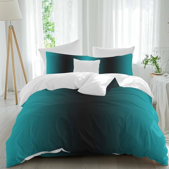 Turquoise and Duvet Cover Set California King Size Black Gradient Soft Lightweight Comforter Covers 4 Piece Bedding Set with 1 Duvet Cover 1 Bed Sheet & 2 Pillow Shams