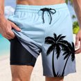 thumbnail image 4 of Men's Swim Trunk Gradient Coconut Trees Vacation Quick Dry Swim Shorts Board Shorts With Pockets Beach Swimwear Light Blue XL, 4 of 4