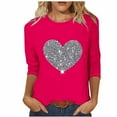 thumbnail image 2 of Sakmal Womens Tops&nbsp; Under $5 Pink 3/4 Sleeve Love Heart Crew Neck Pullover Womens Shirts for Summer, 2 of 3