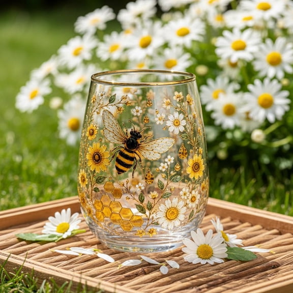 Hummingbird Bee Flora Glass Cup, Cute Hummingbird Drinking Glass, Colorful Flower Bird Drinkware,Wine Glass Gift for Women Floral Garden Lovers
