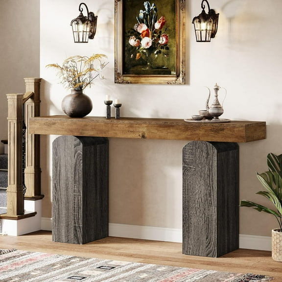 Tribesigns 63" Long Entryway Table, Farmhouse Console Table with 2 Arched Pedestal Legs for Entrance