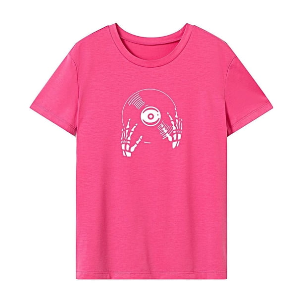 Camiseta de mujer Strade Fareast Limited verano Suave Cuello Redondo Simple para Deportes Caminar Oficina L Rosa
