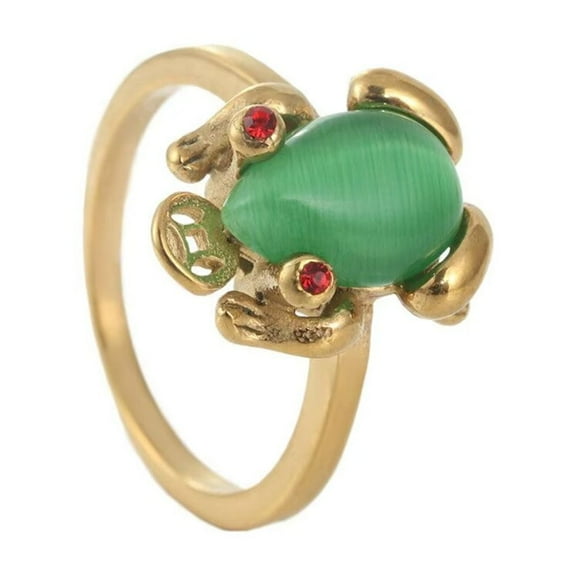 HIJONES Frog Green Stone Ring for Men Women Stainless Steel Red Eyes Band Vintage Personalized Ring Band Jewelry Size 5