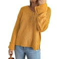thumbnail image 3 of HUBERY Women Button Up V Neck Spliced Long Sleeve Ribbed Solid Color Knitted Top, 3 of 5