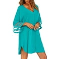 thumbnail image 2 of Liacowi Women's Bikini Cover-Up, Loose Fit Button-Down 3/4 Sleeve V Neck Chiffon Solid Color Beach Dress, 2 of 5