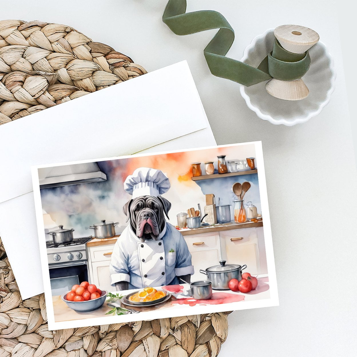 Neapolitan Mastiff The Chef Greeting Cards Pack of 8 7 in x 5 in