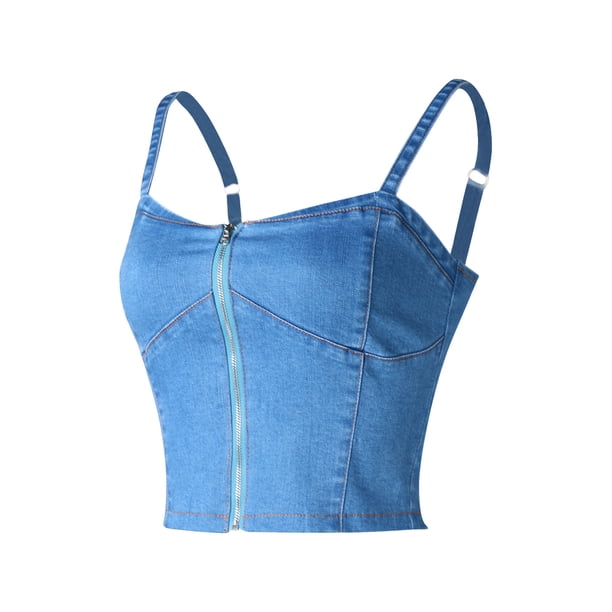 Lucakuins Faldas de mezclilla para mujer Verano Ajustable Sling Backless Slim Front Zipper Casual Tank Tops Lucakuins S-XL