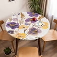 thumbnail image 5 of Watercolors Purple Yellow Floral Elastic Fitted Round Table Cover Flowers Waterproof Outdoor Tablecloth for Holiday Party, Picnic, Patio & Dining Fits Tables Up to 36"-44", 5 of 8