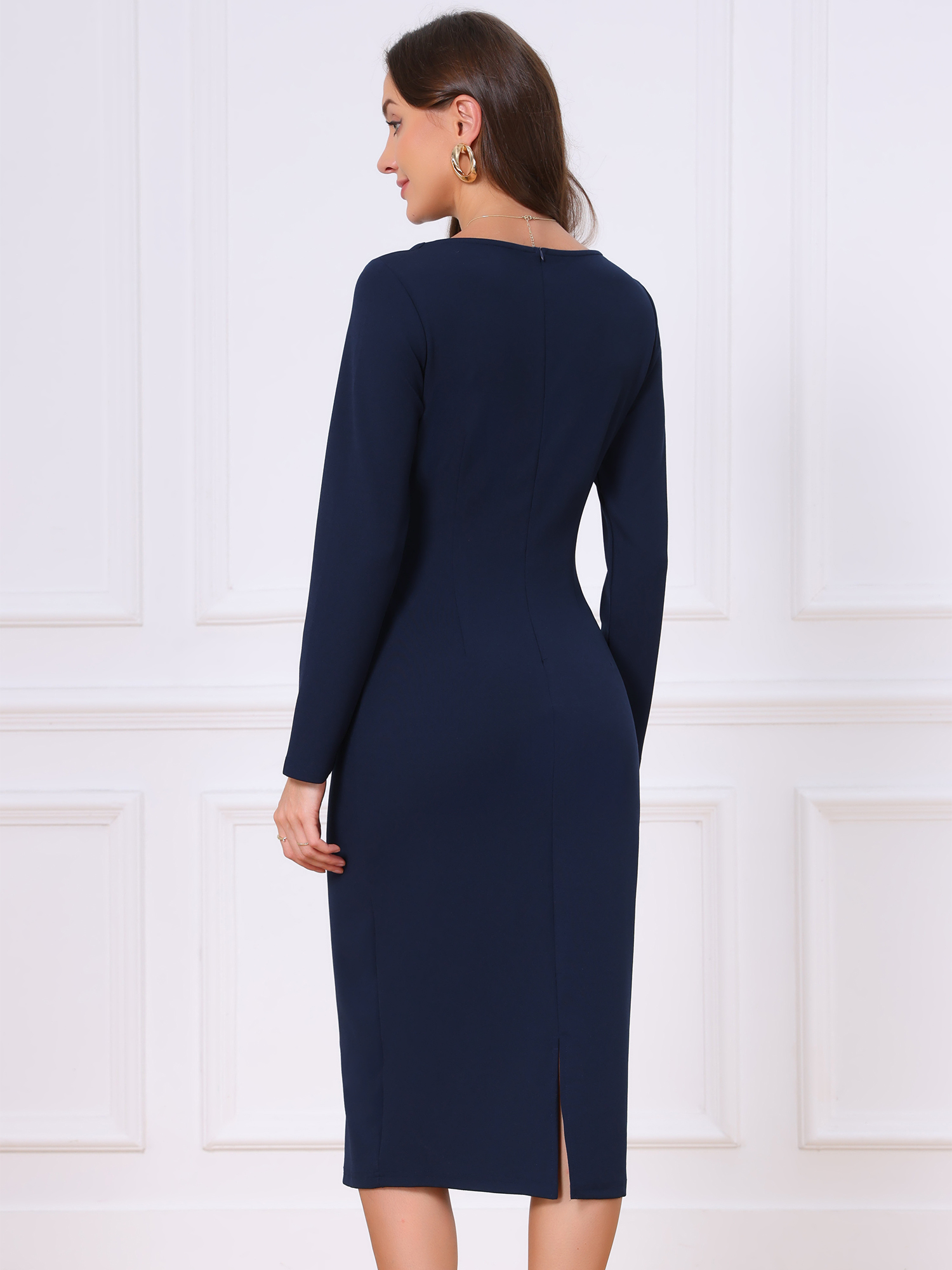 DARING DIVA Women's Long Sleeve Wrap Work Midi Business and Occasions Dress XL Navy Blue