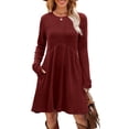 thumbnail image 2 of Stichou Long Sleeve Dress with Pocket Fall Dresses for Women 2025 Crew Neck Empire Waist Spring Casual Sweater Dress Red M, 2 of 5
