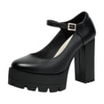 thumbnail image 2 of Women's Platform Chunky High Heels Closed Toe Block Ankle Strap Dress Bridal Party Wedding Shoes Black 7.5, 2 of 6